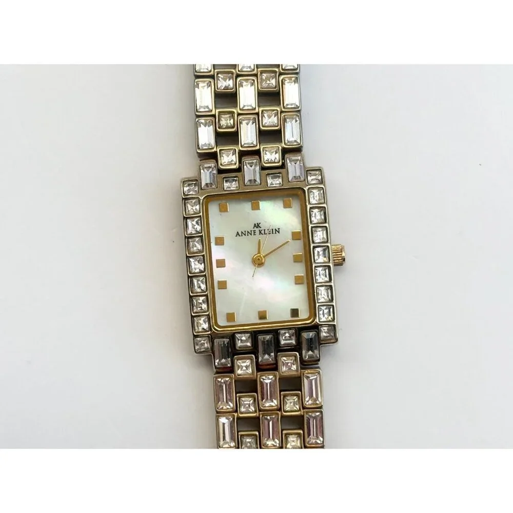 Anne Klein Gold T 735H Rhinestone Mother of Pearl Vintage Wristwatch - 20mm